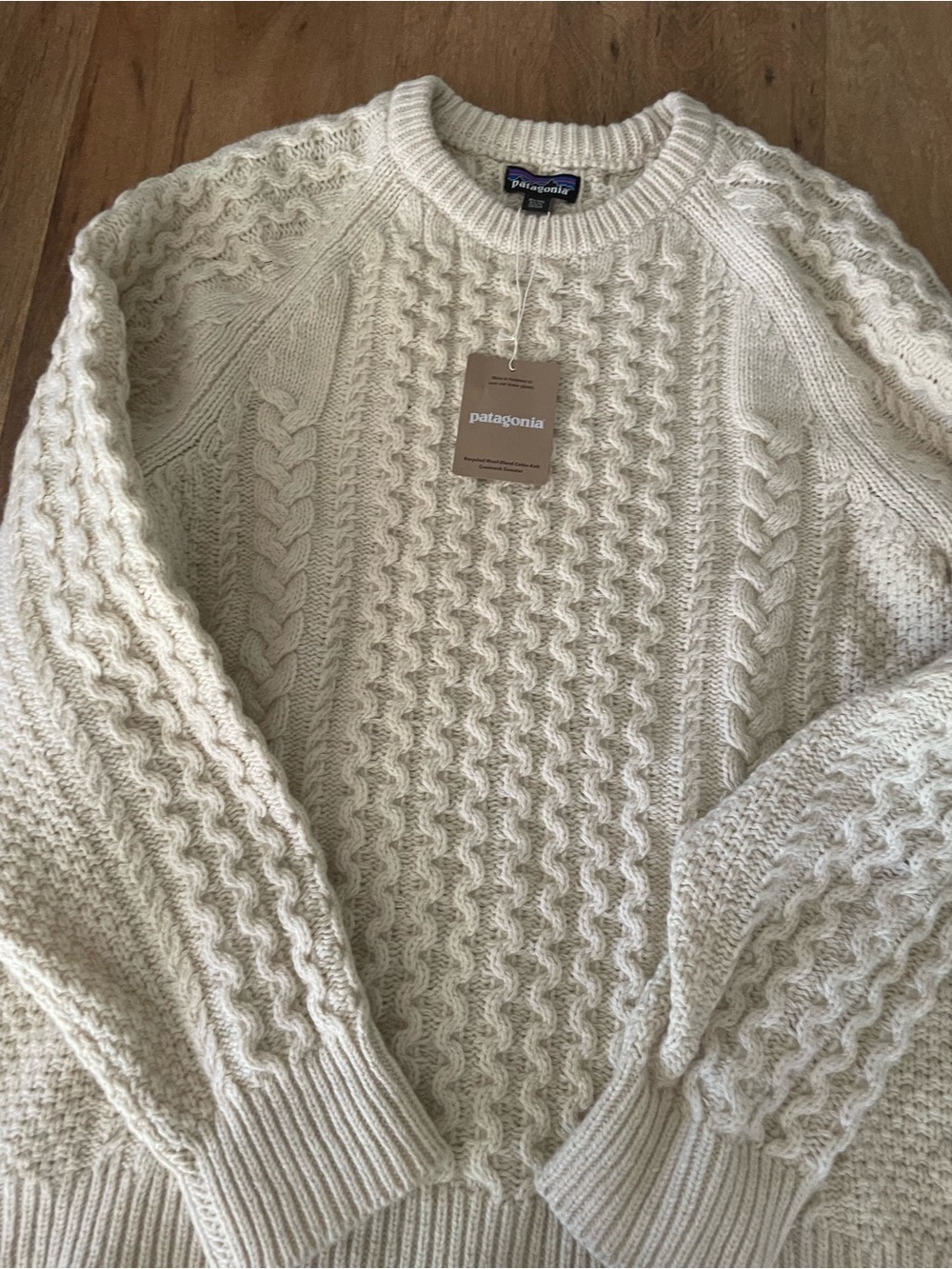 Patagonia Recycled Wool Blend  Cream Cable Knit Sweater XL